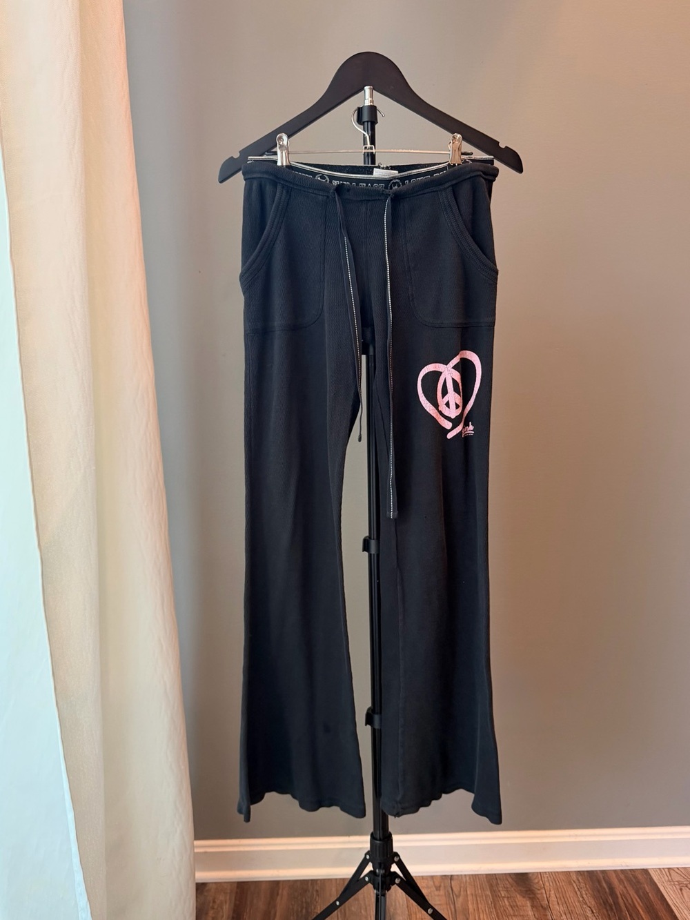 Vintage Rare Y2K PINK Victoria's Secret XS Flared Sweatpants Waffle Knit Cotton